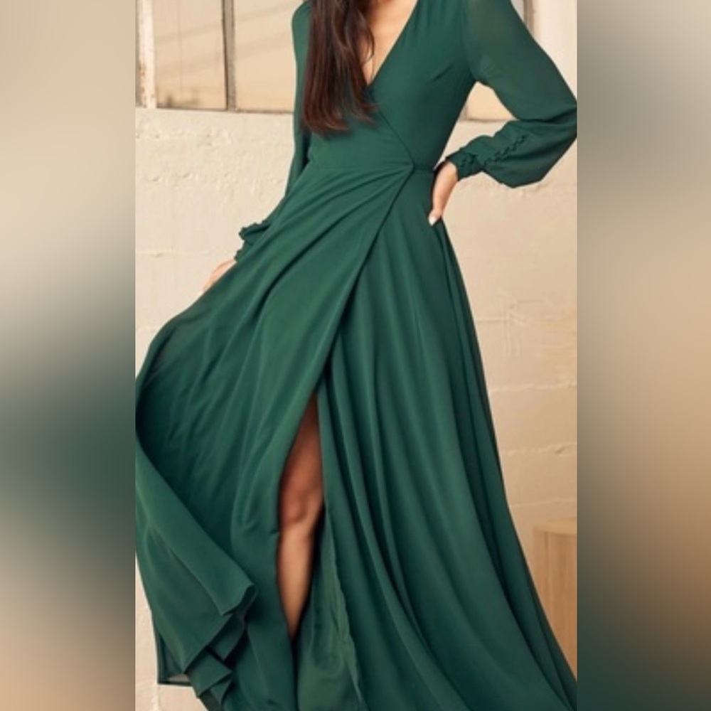 Lulu's Deep Emerald Wrap Maxi Dress